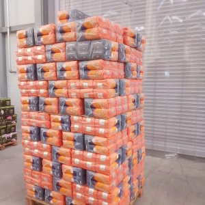 tea packages lined up on a pallet