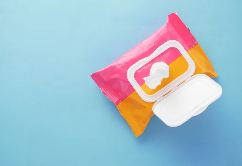 baby wipes on blue background