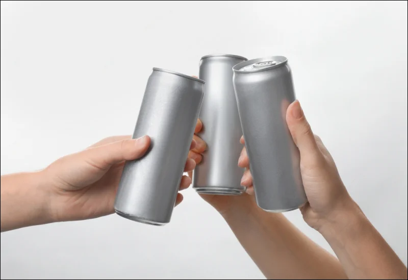 people holding aluminum cans on white background closeup space for design transformed